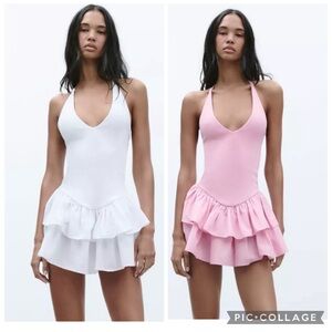 Zara White and Pink Ruffle Dresses
